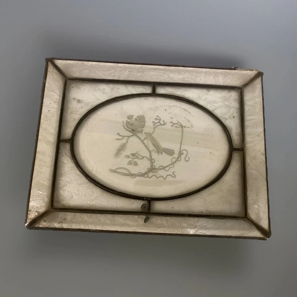 1930s Art Deco Glass Vanity Jewelry Tray Bird Motif Architectural Salvage Decor